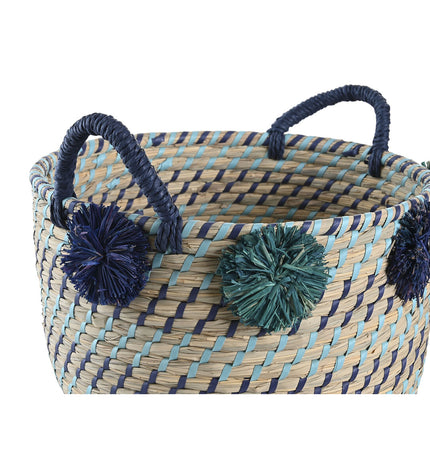 DKD Home Decor basket spelset with pompons, 46x44x34 cm, suitable for home decor and bathroom organization, polypropylene material.