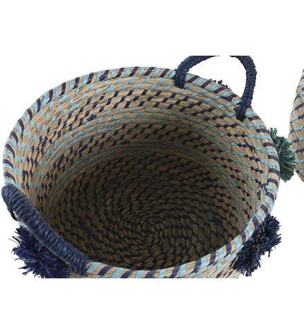 DKD Home Decor basket spelset with pompons for home decor and bathroom, 46 x 44 x 34 cm, made of polypropylene, decorative storage.