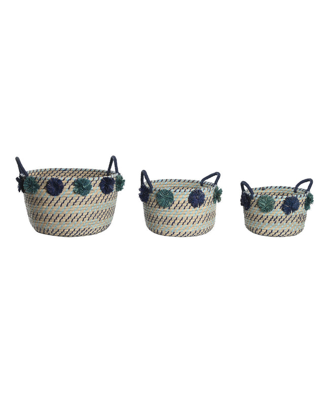 DKD Home Decor basket spelset in polypropyleen with pompons, suitable for house and bath, measuring 46x44x34 cm.