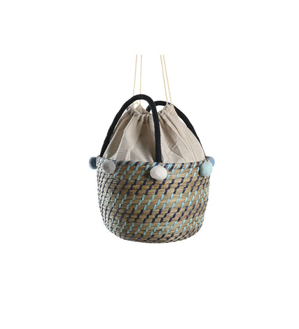 DKD Home Decor basket spelset with pompons, 43x43x43 cm, suitable for home decor and bathroom use, featuring colorful pomson accents.