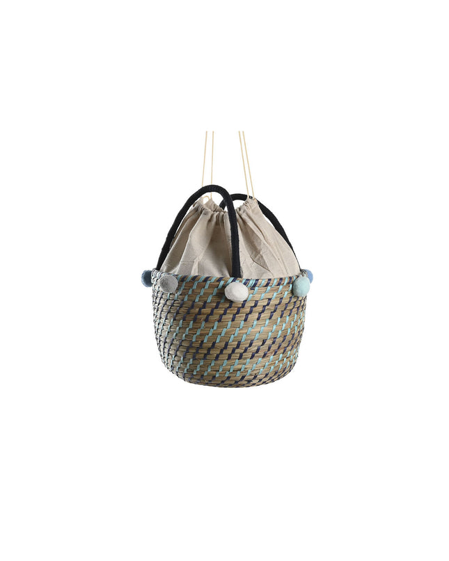 DKD Home Decor basket spelset with pompons, 43x43x43 cm, suitable for home decor and bathroom use, featuring colorful pomson accents.