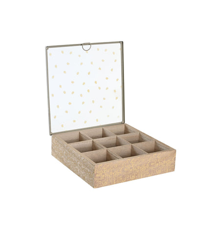 DKD Home Decor infusion box with blue, pink, and white metal and wood, 24x24x6.5 cm, for home, kitchen, coffee, and tea.