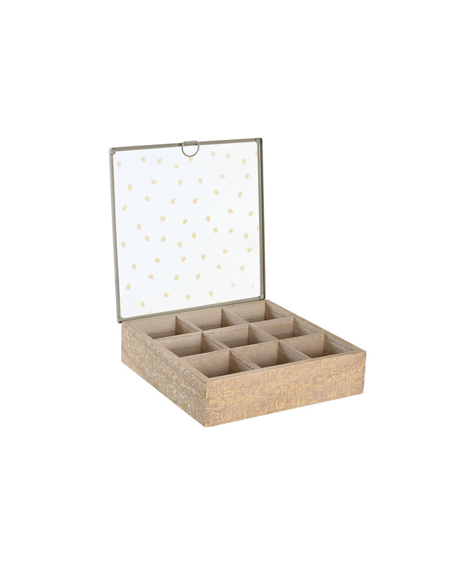 DKD Home Decor infusion box with blue, pink, and white metal and wood, 24x24x6.5 cm, for home, kitchen, coffee, and tea.