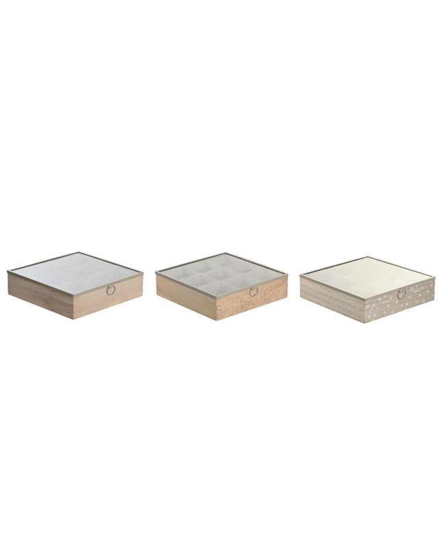 DKD Home Decor infusion box with three compartments, blue, pink, and white metal and wood MDF, 24x24x6.5cm, for tea and coffee storage.