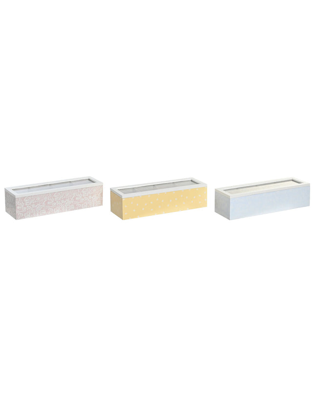 Blue and pink infusion box by DKD Home Decor, 30x9x8 cm, wooden MDF with three compartments for coffee and tea storage.