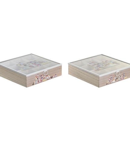 DKD Home Decor infusion storage boxes in multicolour metal, wood, MDF, 24.5x24.5x6 cm, set of 2 for kitchen and tea storage