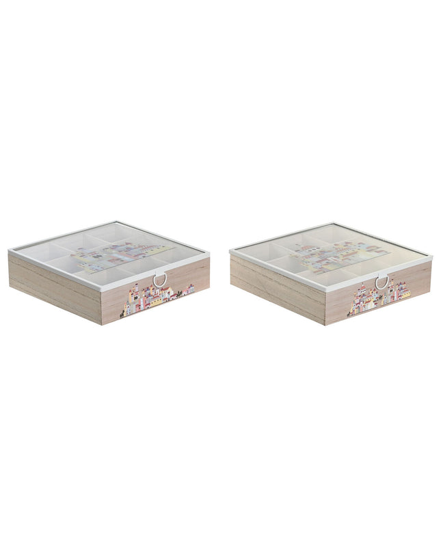DKD Home Decor infusion storage boxes in multicolour metal, wood, MDF, 24.5x24.5x6 cm, set of 2 for kitchen and tea storage