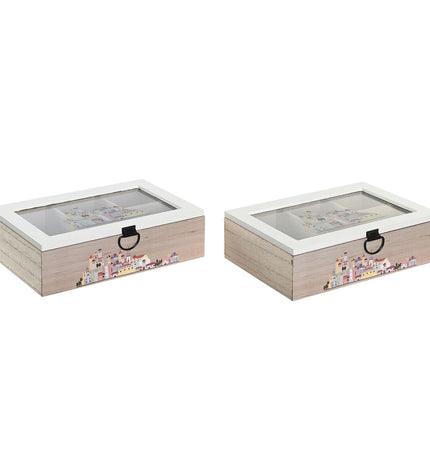 Set of two DKD Home Decor infusion boxes with multicolour crystal design, made of MDF, ideal for coffee and tea storage.