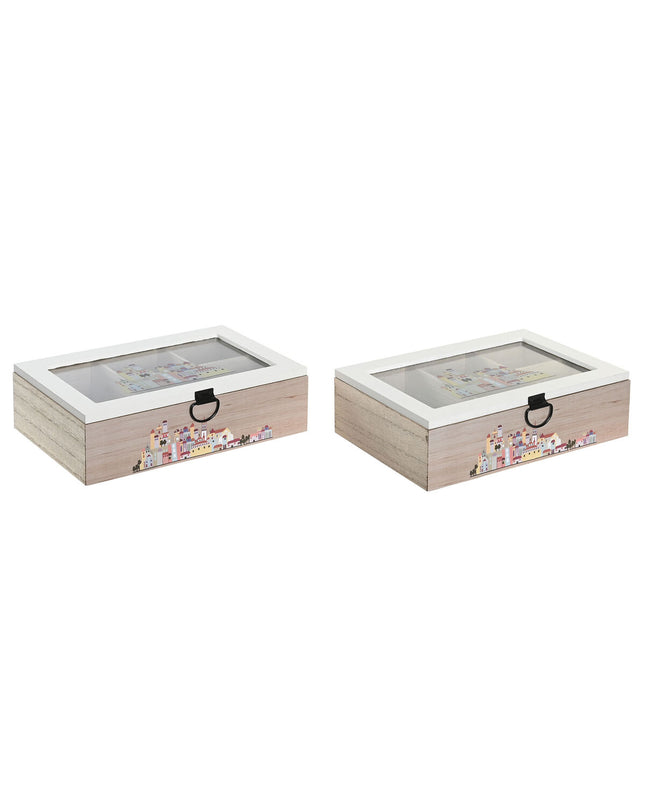 Set of two DKD Home Decor infusion boxes with multicolour crystal design, made of MDF, ideal for coffee and tea storage.