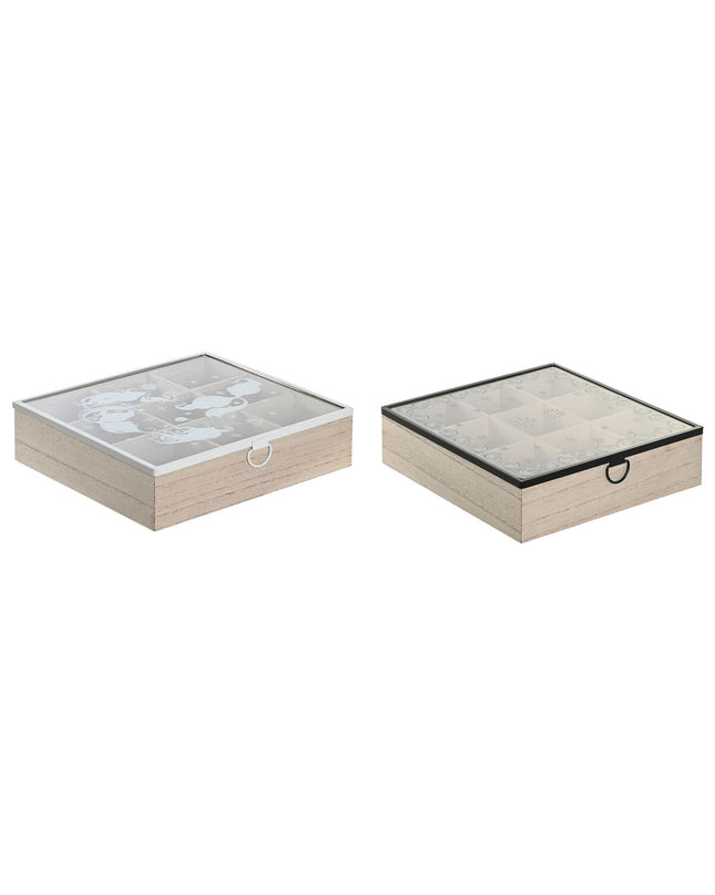 Two DKD Home Decor infusion boxes with blue, white, and black natural metal, crystal, wood, and MDF, 24x24x6.5 cm.