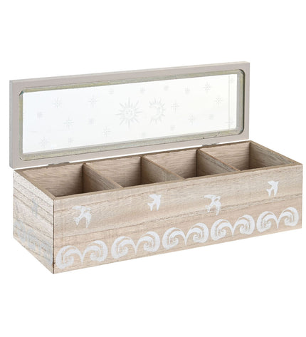 Two DKD Home Decor infusion boxes with blue and white Kristal pattern, made of MDF wood, measuring 30x9x8 cm.
