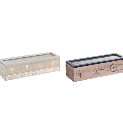 Set of two DKD Home Decor infusion boxes with blue and white Kristal design, made of MDF, perfect for kitchen and tea storage.
