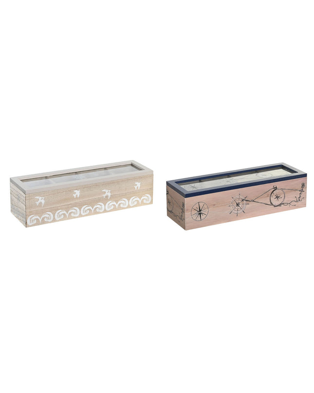 Set of two DKD Home Decor infusion boxes with blue and white Kristal design, made of MDF, perfect for kitchen and tea storage.
