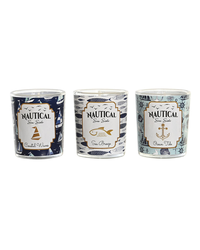 Set of three blue crystal garden candles by DKD Home Decor, outdoor decor with 17x5x6 cm size for garden and outdoor ambiance.