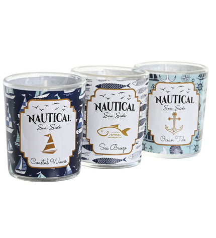 Set of three DKD Home Decor blue outdoor crystal candles, 17x5x6 cm, for garden decor and outdoor decoration.