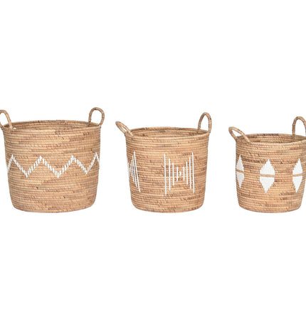 Set of three wicker baskets with natural jute and sea grass handles, ideal for home storage and organization by DKD Home Decor.
