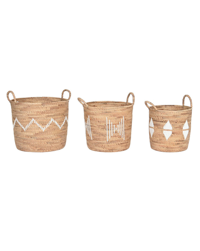 Set of three wicker baskets with natural jute and sea grass handles, ideal for home storage and organization by DKD Home Decor.