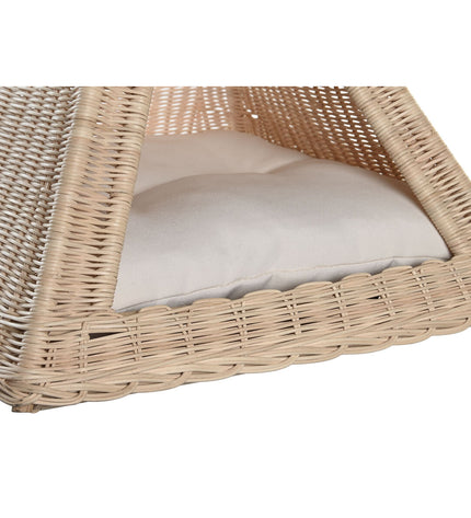 DKD Home Decor natural rattan dog bed, 45x45x45 cm, made of woven rattan for small pets, stylish and comfortable pet furniture.