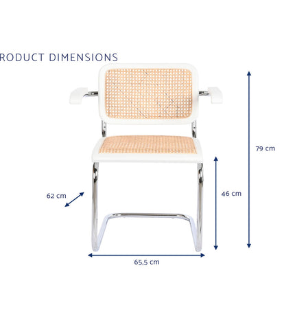 DKD Home Decor armchair with armrests, natural rattan and elm wood, white and silver finish, 65.5 x 62 x 79 cm, stylish home furniture