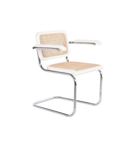 DKD Home Decor armchair with armrests, natural rattan and elmhout frame, white zinc color, size 65.5x62x79 cm.