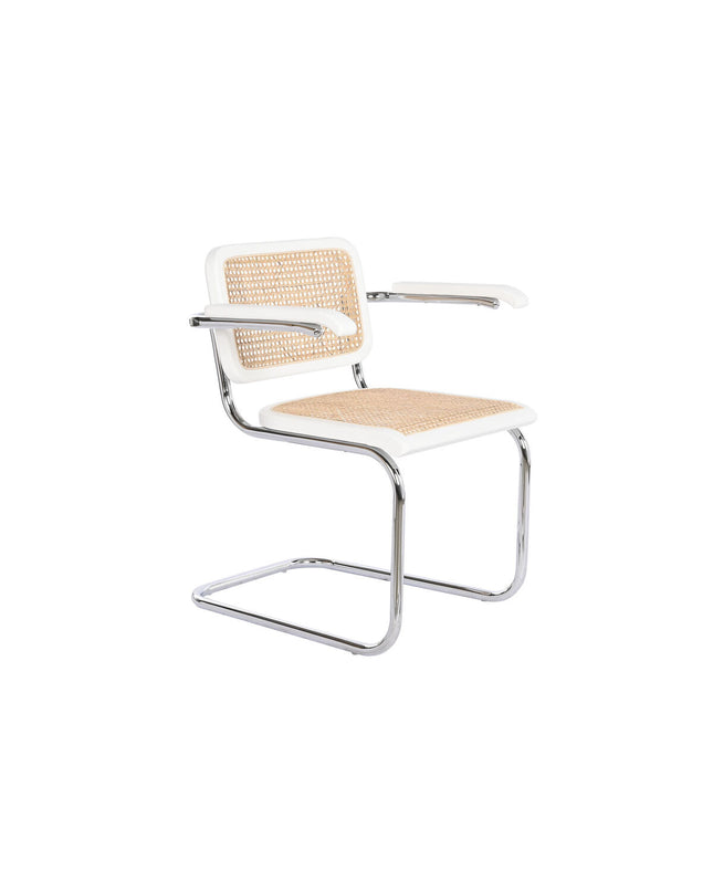 DKD Home Decor armchair with armrests, natural rattan and elmhout frame, white zinc color, size 65.5x62x79 cm.