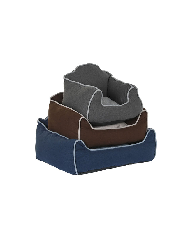 DKD Home Decor hondenbed in blauw, bruin en grijs, 72x61x34 cm, cozy pet bed for small animals with soft fabric.