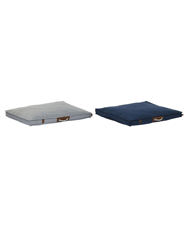 Two DKD Home Decor dog beds in marine blue and light gray, 88x68x10 cm, designed for small pets.