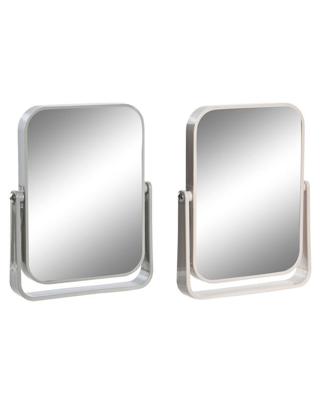 Pair of DKD Home Decor beige and gray polyestyreen bathroom mirrors with support, measuring 15x2.5x19.2 cm each.