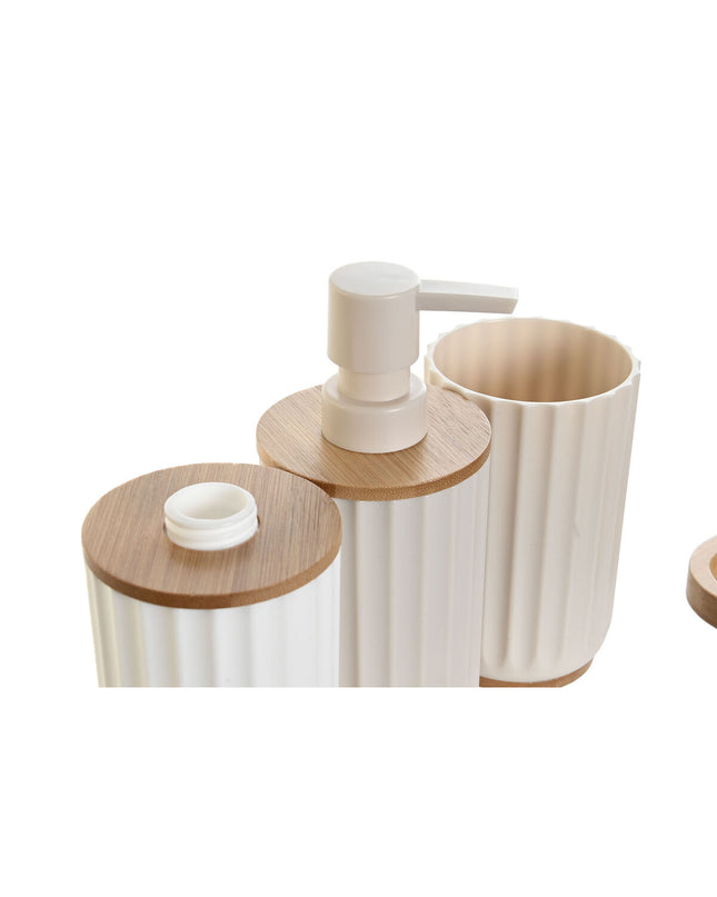 DKD Home Decor beige bamboo bathroom set with three polyresin pieces, 16x9x18 cm, includes two identical items for home and bath use.