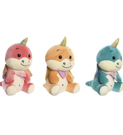 Set of three DKD Home Decor plush yellow-orange mint soft toys for children, measuring 19x20x28 cm.