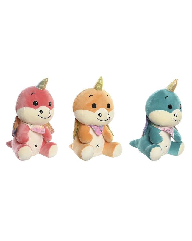 Set of three DKD Home Decor plush yellow-orange mint soft toys for children, measuring 19x20x28 cm.
