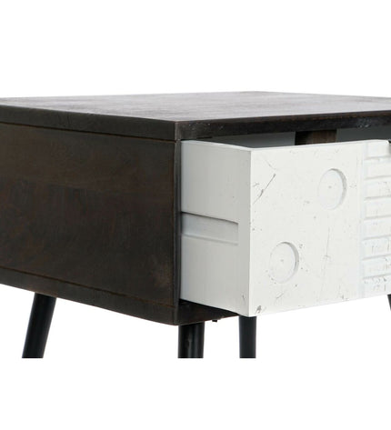 Black metal nightstand with white mango wood drawer and wengé finish, DKD Home Decor bedroom furniture, 45x38x50 cm