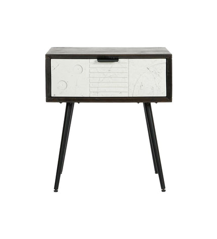 DKD Home Decor black metal nightstand with white mango wood top, measuring 45x38x50 cm, in a modern household setting.