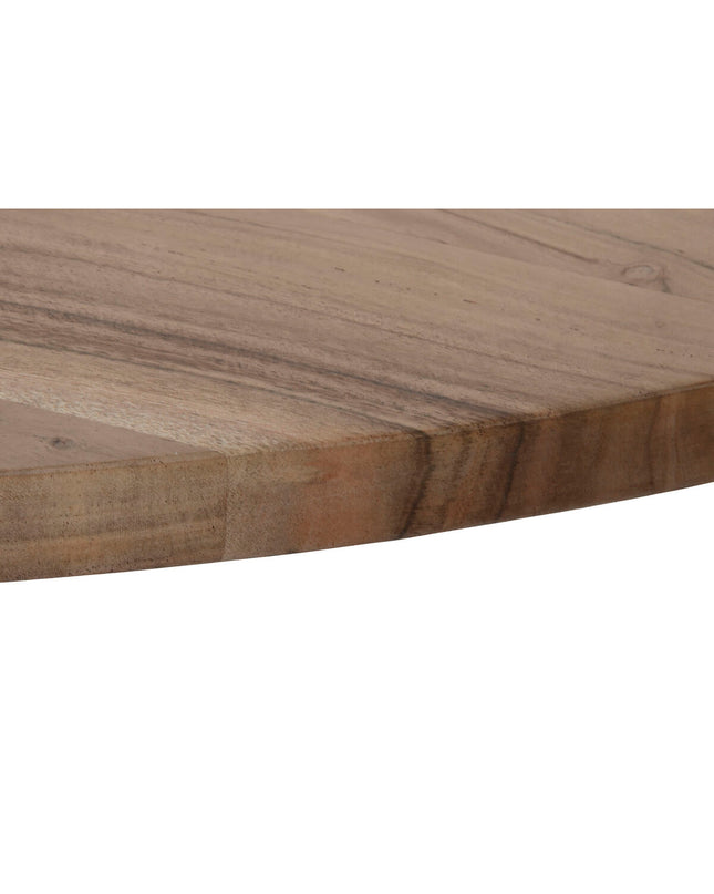 Rectangular DKD Home Decor dining table with metal frame and acacia wood top, measuring 200 x 110 x 76 cm, in a modern kitchen setting.