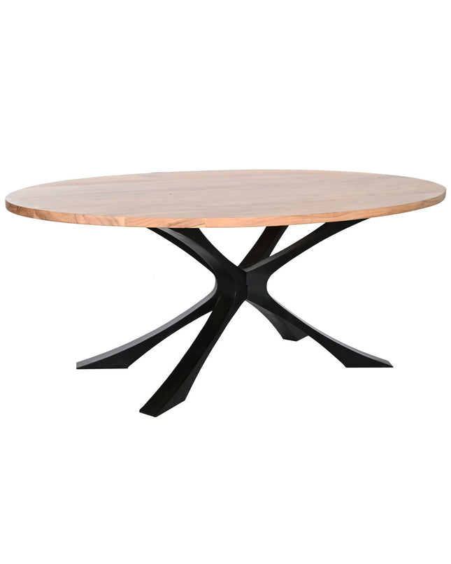 Rectangular DKD Home Decor dining table with metal legs and acacia wood top, measuring 200 x 110 x 76 cm.