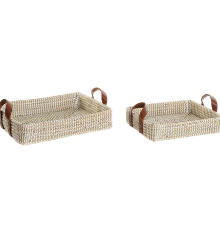 DKD Home Decor natural fiber basket spelset for house and bathroom, measuring 41x32x9 cm, with a woven, rustic appearance.