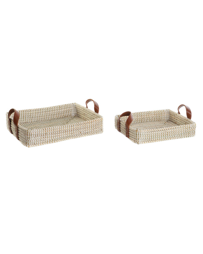 DKD Home Decor natural fiber basket spelset for house and bathroom, measuring 41x32x9 cm, with a woven, rustic appearance.