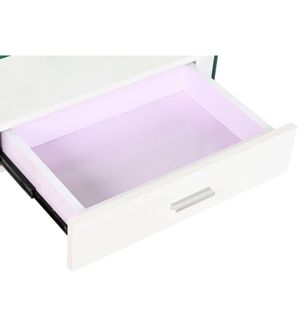 DKD Home Decor nightstand with transparent crystal and wood finish, white MDF, 50x40x45.5 cm, modern bedside table.