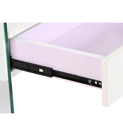 DKD Home Decor nightstand with transparent crystal and wood finish, white MDF, measuring 50x40x45.5 cm, for bedroom decor.