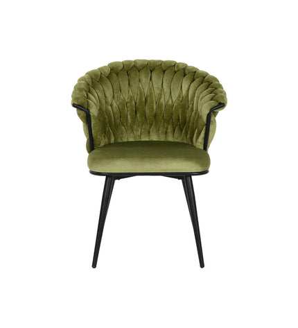 DKD Home Decor black and green velvet chair with metal legs, measuring 66 x 60 x 84 cm, in a modern home decor setting.