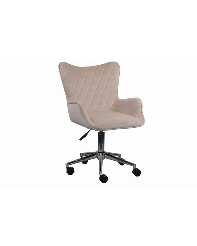 Cream-colored DKD Home Decor chair with silver accents, measuring 52 x 56.5 x 80 cm, in a modern house and kitchen setting.