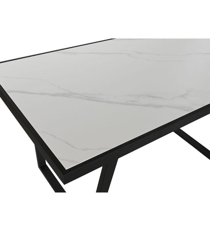 Home ESPRIT dining table in white and black metal with 150x80x75 cm dimensions, featuring a modern design for home and kitchen.