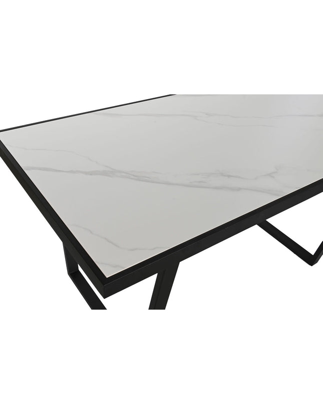 Home ESPRIT dining table in white and black metal with 150x80x75 cm dimensions, featuring a modern design for home and kitchen.