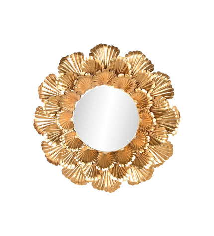 Home ESPRIT gold leaf plant-inspired wall mirror, 76.5 x 8 x 76.5 cm, decorative house and home decor accessory.