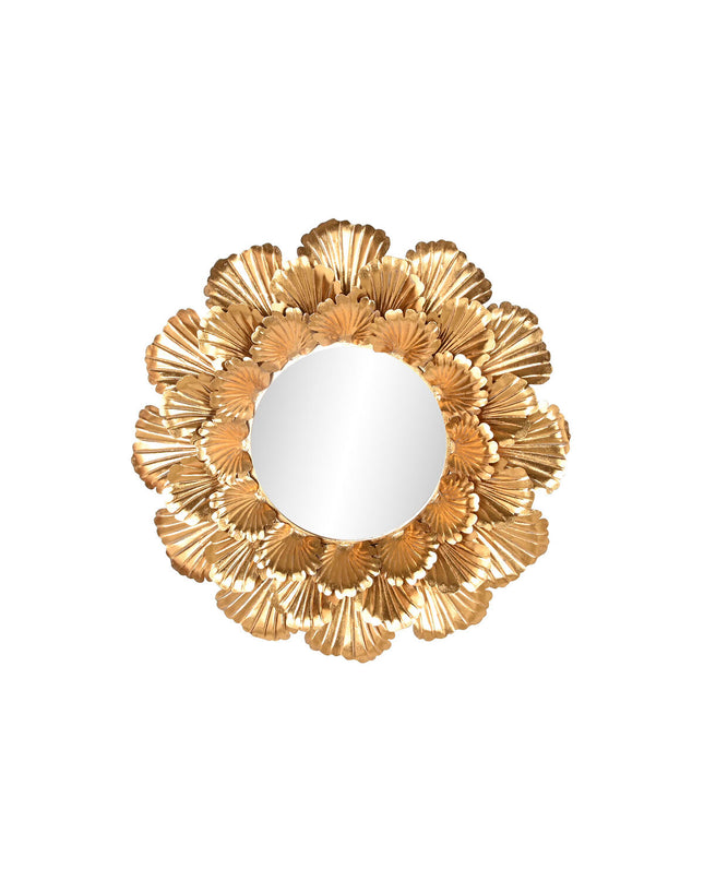 Home ESPRIT gold leaf plant-inspired wall mirror, 76.5 x 8 x 76.5 cm, decorative house and home decor accessory.