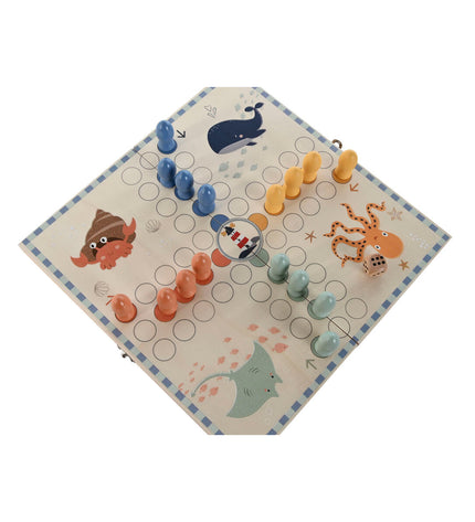 Home ESPRIT Parchis game set with colorful game board and playing pieces, measuring 26x13x3.3 cm, for family fun.