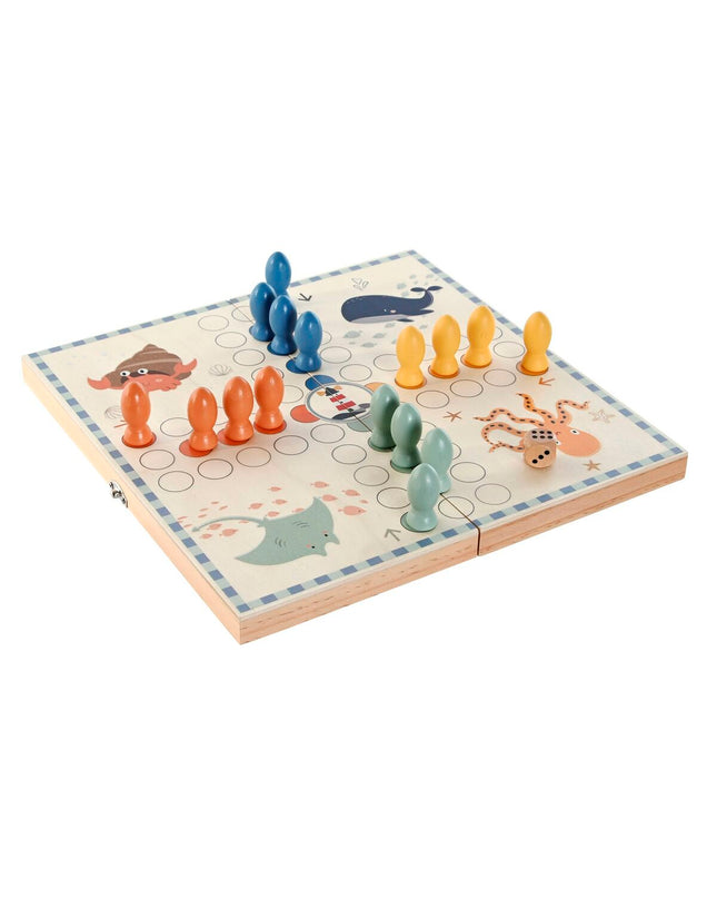 Home ESPRIT Parchis game set, 26x13x3.3 cm, featuring colorful game pieces and a game board for fun family play.