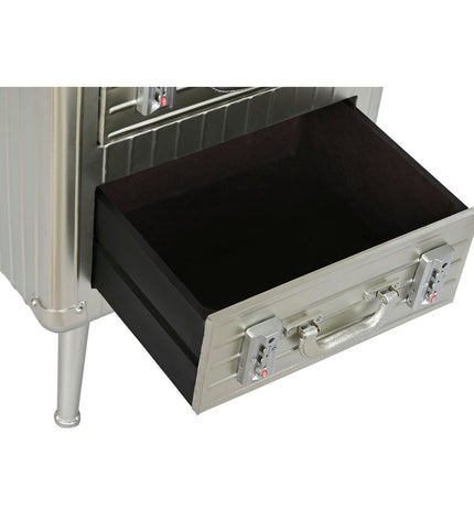 Home ESPRIT nightstand in silver metal and wood MDF, measuring 46 x 39 x 63 cm, with a sleek modern design.