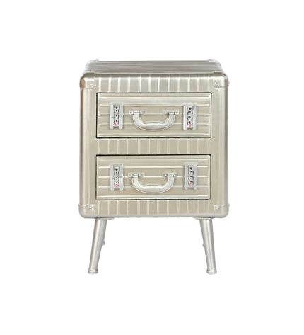 Home ESPRIT silver metal and wood nightstand with MDF top, measuring 46x39x63 cm, perfect for bedroom or living space.