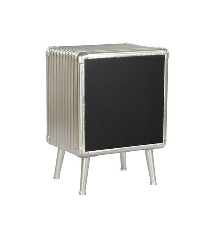 Home ESPRIT silver metal and wood bedside table with MDF top, measuring 46 x 39 x 63 cm, in a modern household setting.